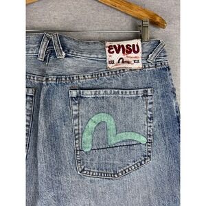Evisu Baggy Jeans Light Wash Mint Green Seagull Logo Streetwear Denim 36x31